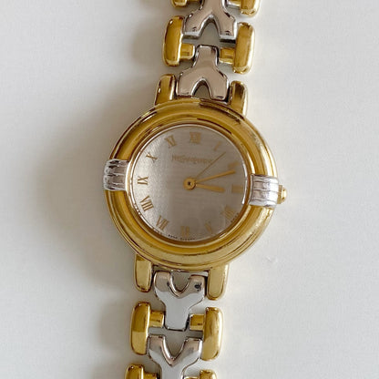 Yves Saint Laurent 1990s Two Tone Round Dial Gold Plated Watch