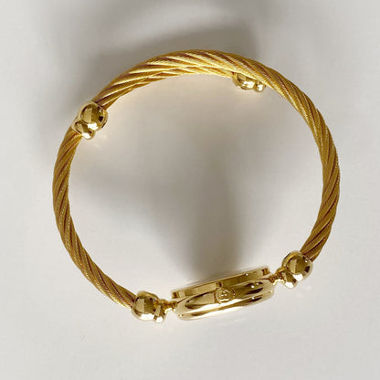Gucci 1990s Black Dial Gold Plated Cable Bangle Watch
