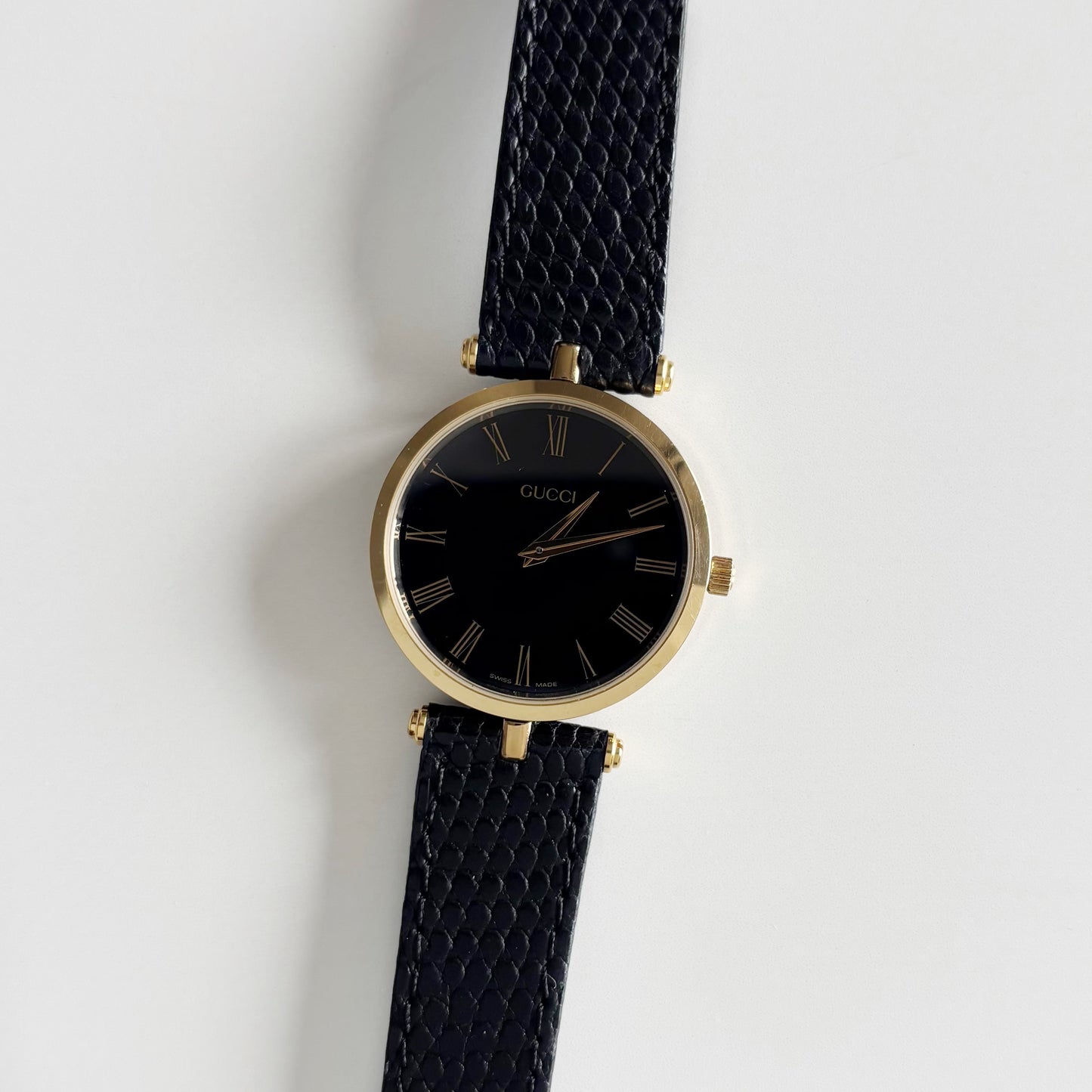 Gucci 1990s Black Dial Gold Plated Watch (Large)