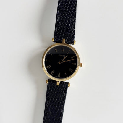 Gucci 1990s Black Dial Gold Plated Watch (Large)