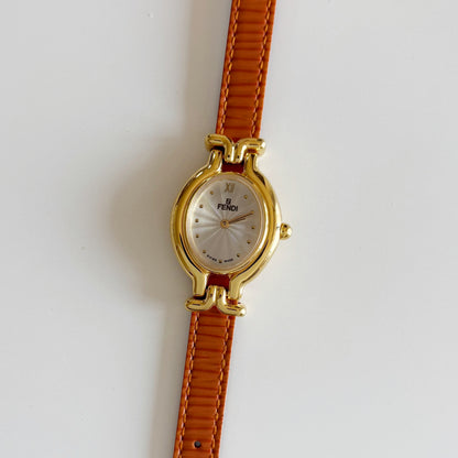 Fendi 1990s Interchangeable Belt Gold Plated  Watch with 5 belts, case