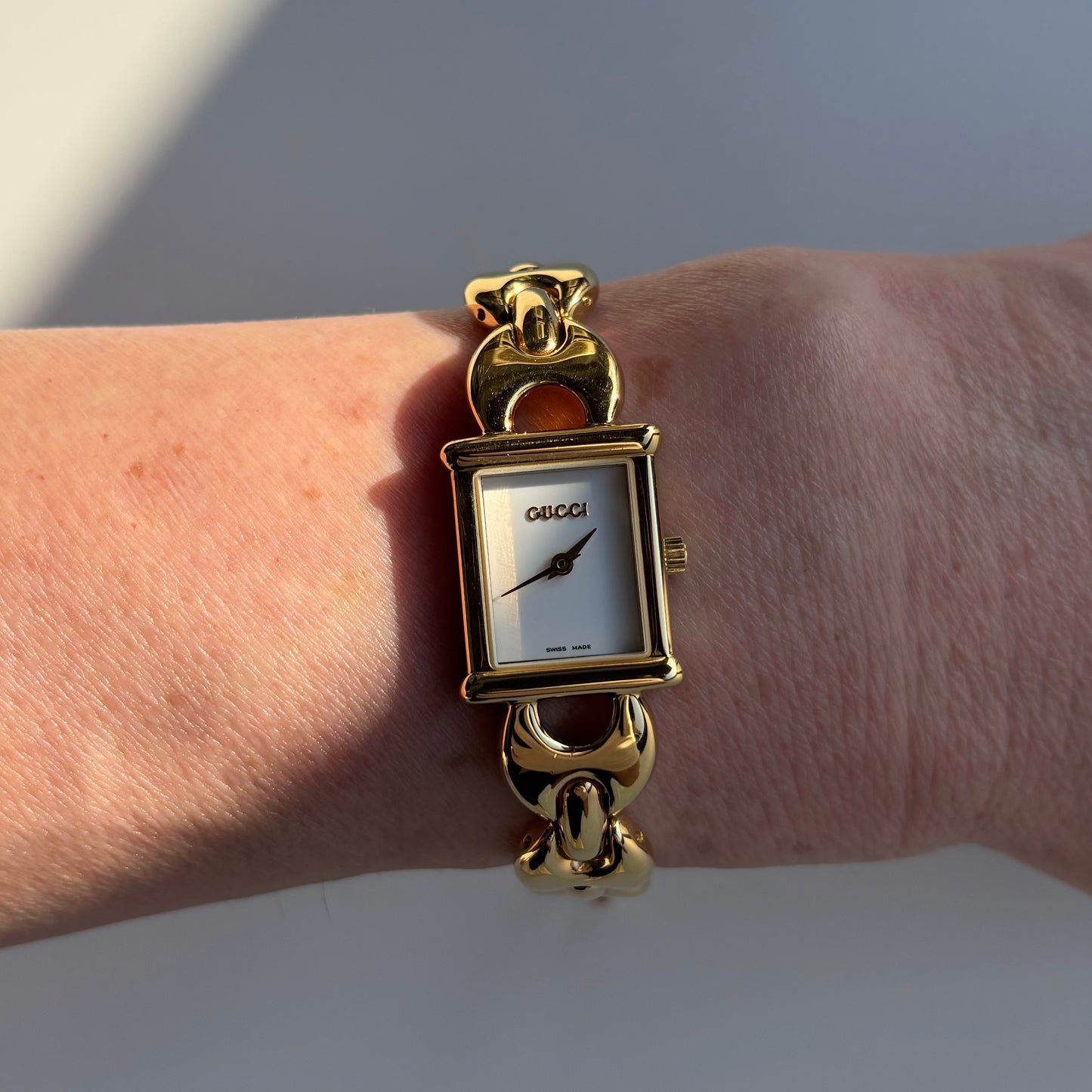 Gucci 1990s Interchangeable Strap Gold Plated Watch with 3 straps, case