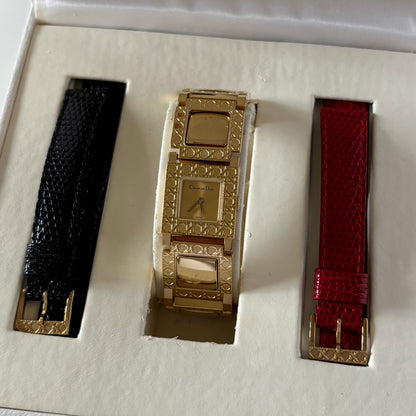 Dior 1990s La Parisienne Interchangeable Strap Gold Plated Watch