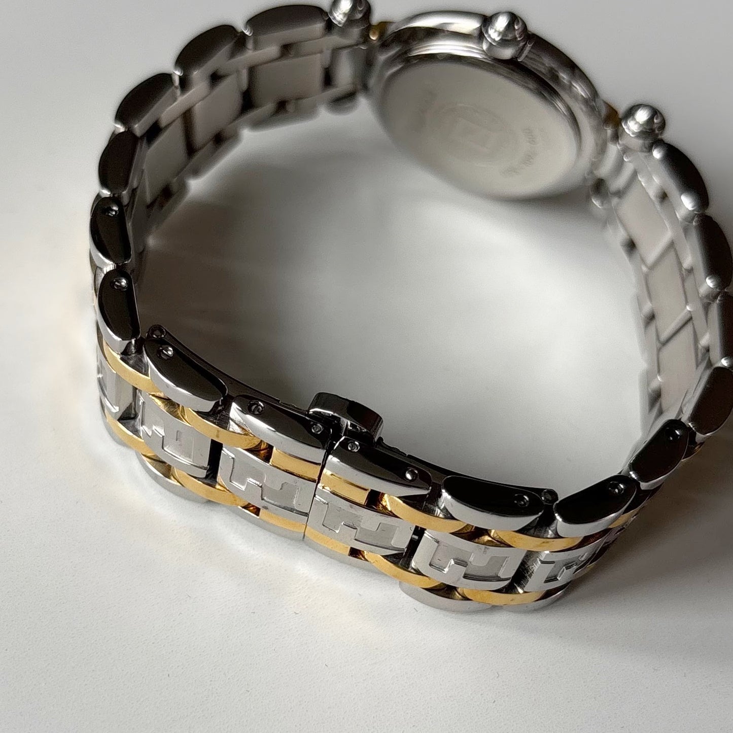 Fendi 1990s Black Round Dial Two Tone Watch