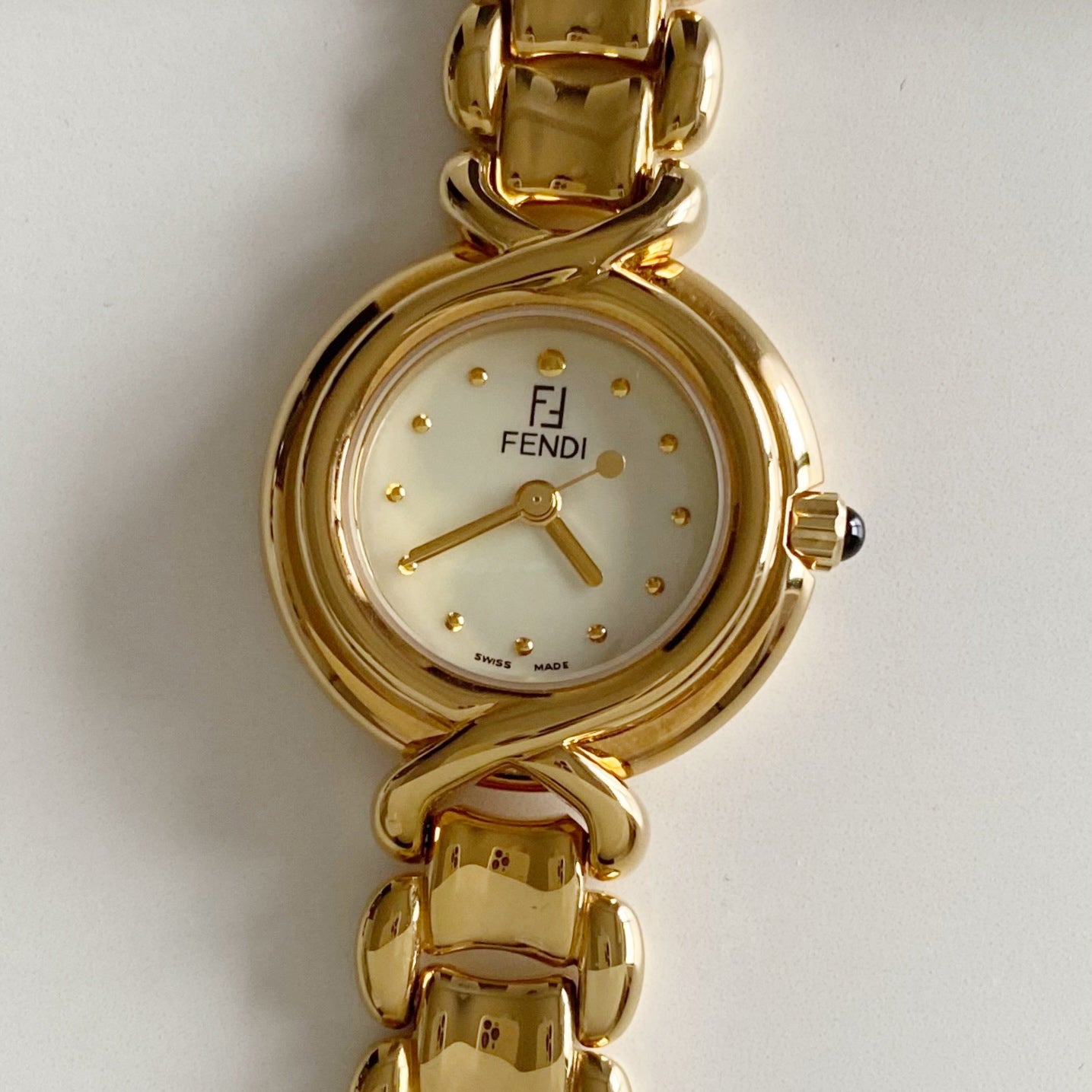 Fendi 1990s Seashell Dial Gold Plated Watch