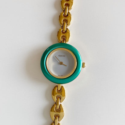 Gucci 1990s Interchangeable Bezel Gold Plated Watch with  6 bezels, case (167mm)