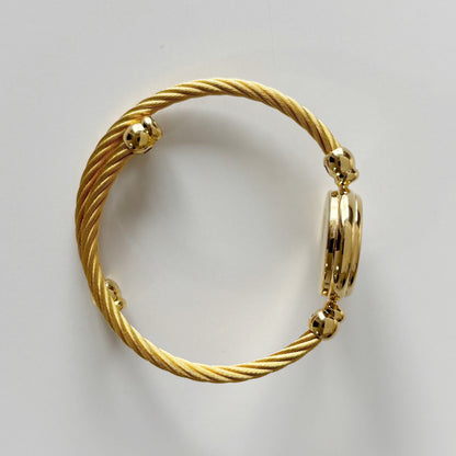 Gucci 1990s Black Dial Gold Plated Cable Band Bangle Watch