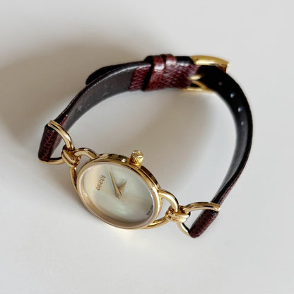 Gucci 1990s Seashell Dial Horsibit Gold Plated Watch