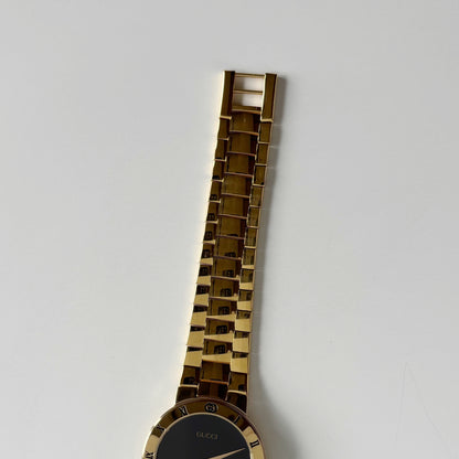 Gucci 1980s Black Round Dial Gold Plated Watch (Large)