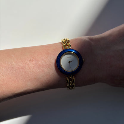 Gucci 1990s Interchangeable Bezel Gold Plated Rice Chain Watch with 6 bezels, case (160mm)