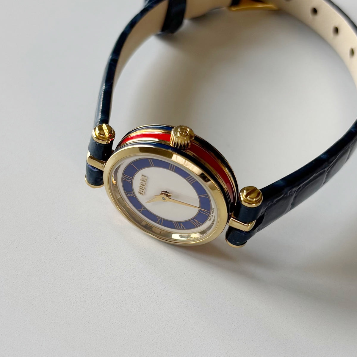 Gucci 1990s Sherry Round Dial Blue Watch