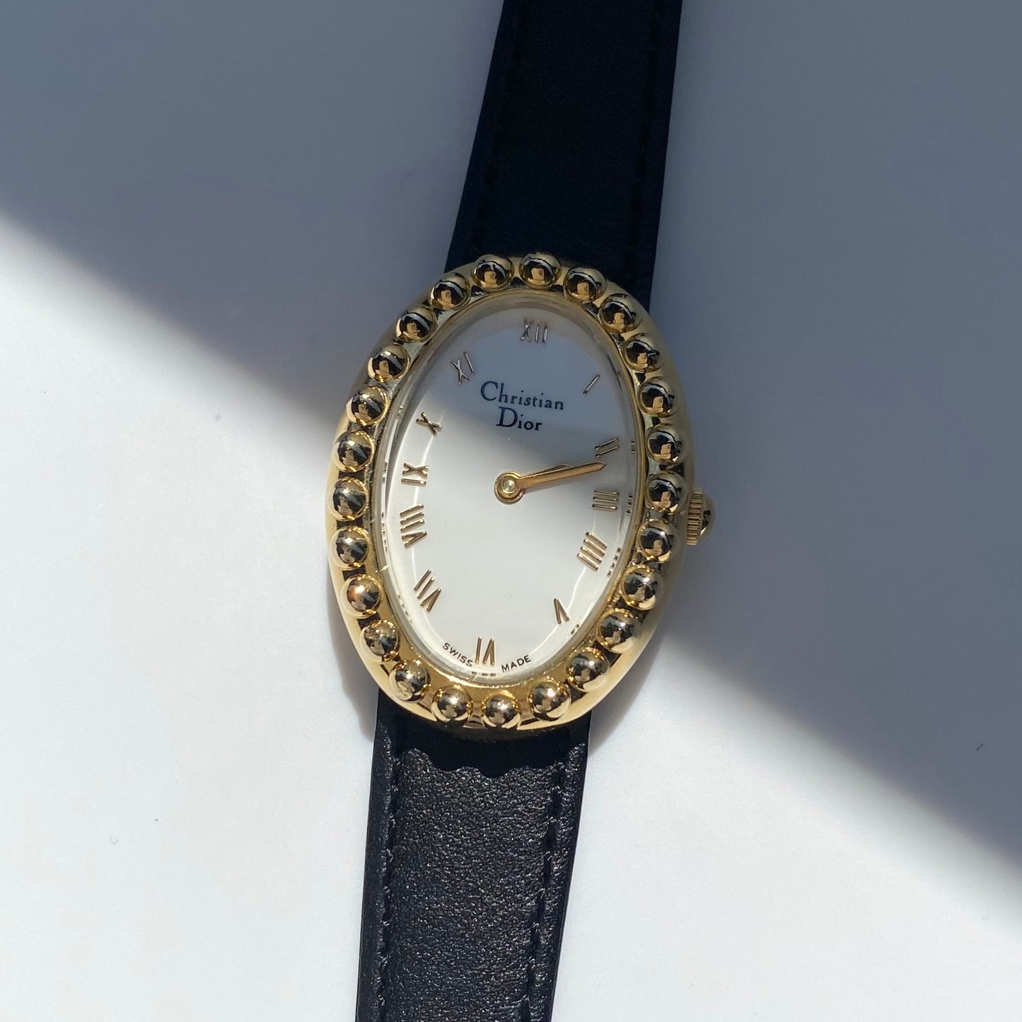 Dior 1990s Baignoire Gold Plated Leather Watch