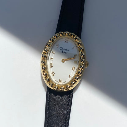 Dior 1990s Baignoire Gold Plated Leather Watch