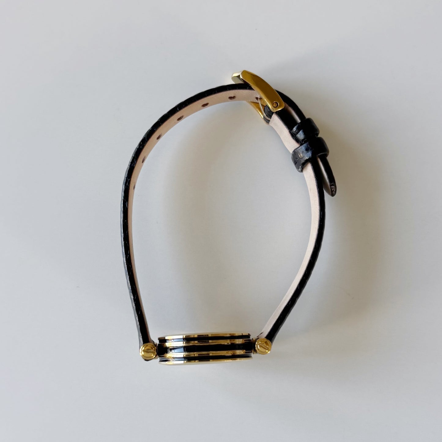 Gucci 1990s Black Round Dial Gold Plated Watch
