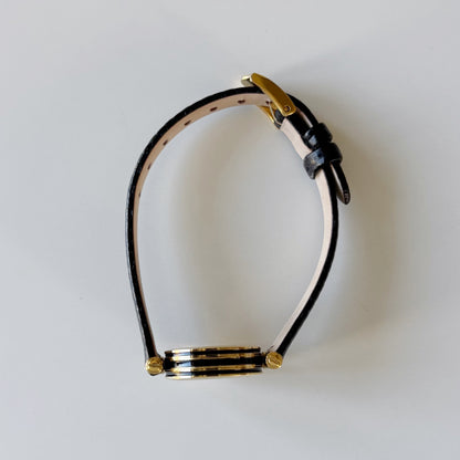 Gucci 1990s Black Round Dial Gold Plated Watch