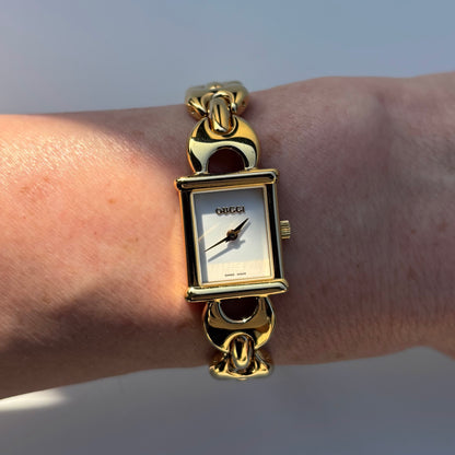 Gucci 1990s Interchangeable Strap Gold Plated Watch with 3 straps, case