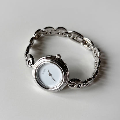 Gucci 1990s Interchangeable Bezel Silver Stainless Steel Watch with 6 bezels, case (165mm)