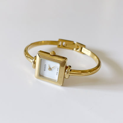 Gucci 1990s Square Gold Plated Bangle Watch