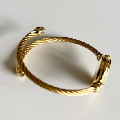 Gucci 1990s Black Dial Gold Plated Cable Bangle Watch