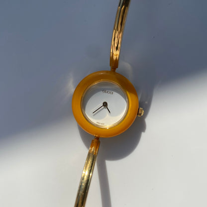 Gucci 1990s Interchangeable Bezel Gold Plated Watch with 12 bezels, case