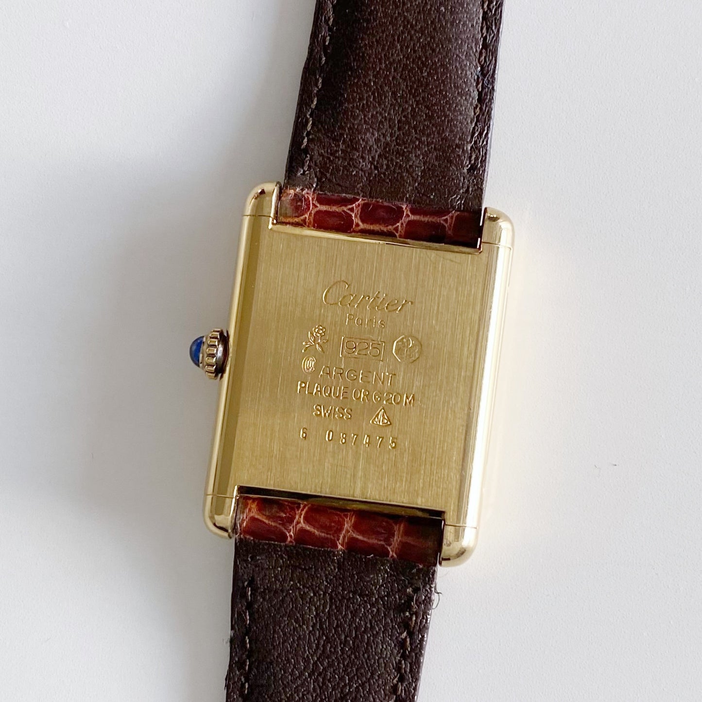 Cartier 1980s Must de Tank Burgundy Dial Manual Winding Watch (LM)