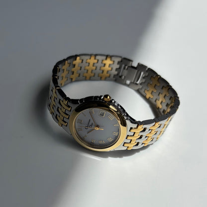 Dior 1990s Date Round Dial Two Tone Gold Plated Watch