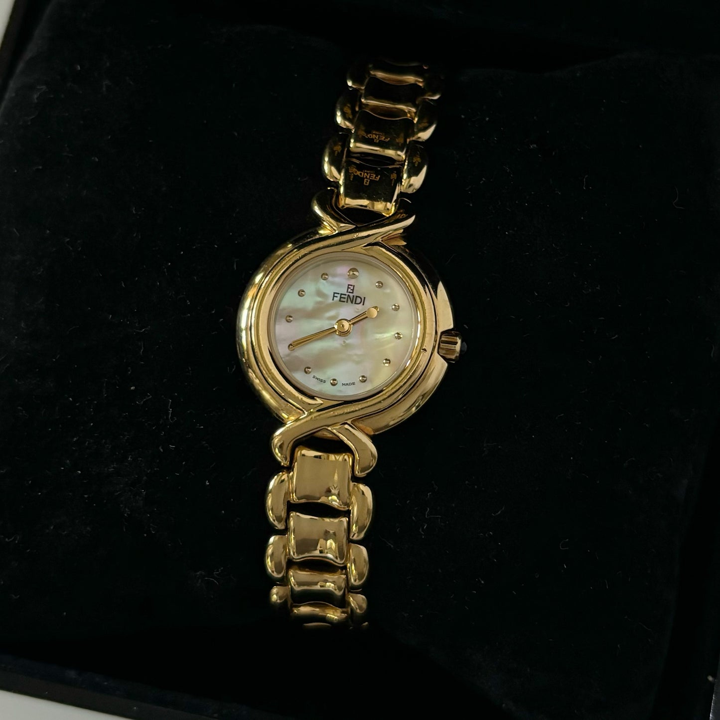 Fendi 1990s Seashell Dial Gold Plated Round Watch