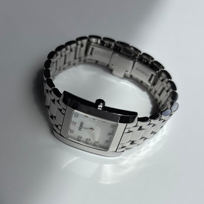 Fendi 1990s Seashell Dial Tank Silver Watch