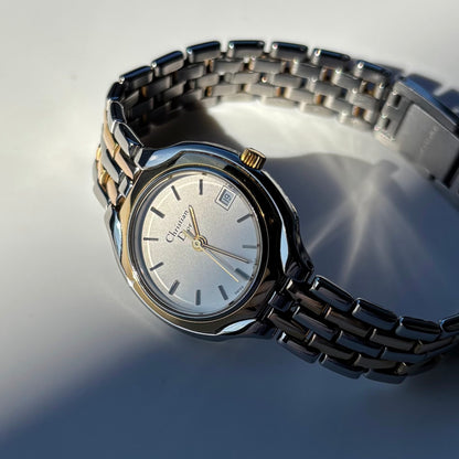 Dior 1990s Date Round Dial Two Tone Watch