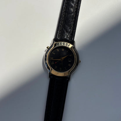Gucci 1990s Date Black Round Dial Two Tone Watch