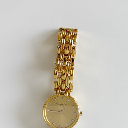 Dior 1990s Round Gold Dial Gold Plated Watch