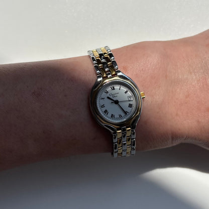 Dior 1990s Date Round Dial Gold Plated Two Tone Watch