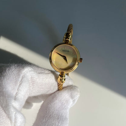 Gucci 1990s Seashell Dial Gold Plated Bangle Watch