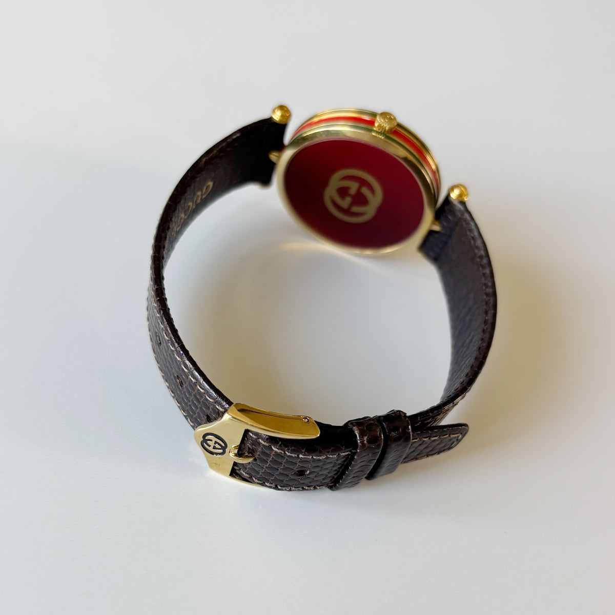 Gucci 1990s Round Gold Dial Gold Plated Watch (Large)