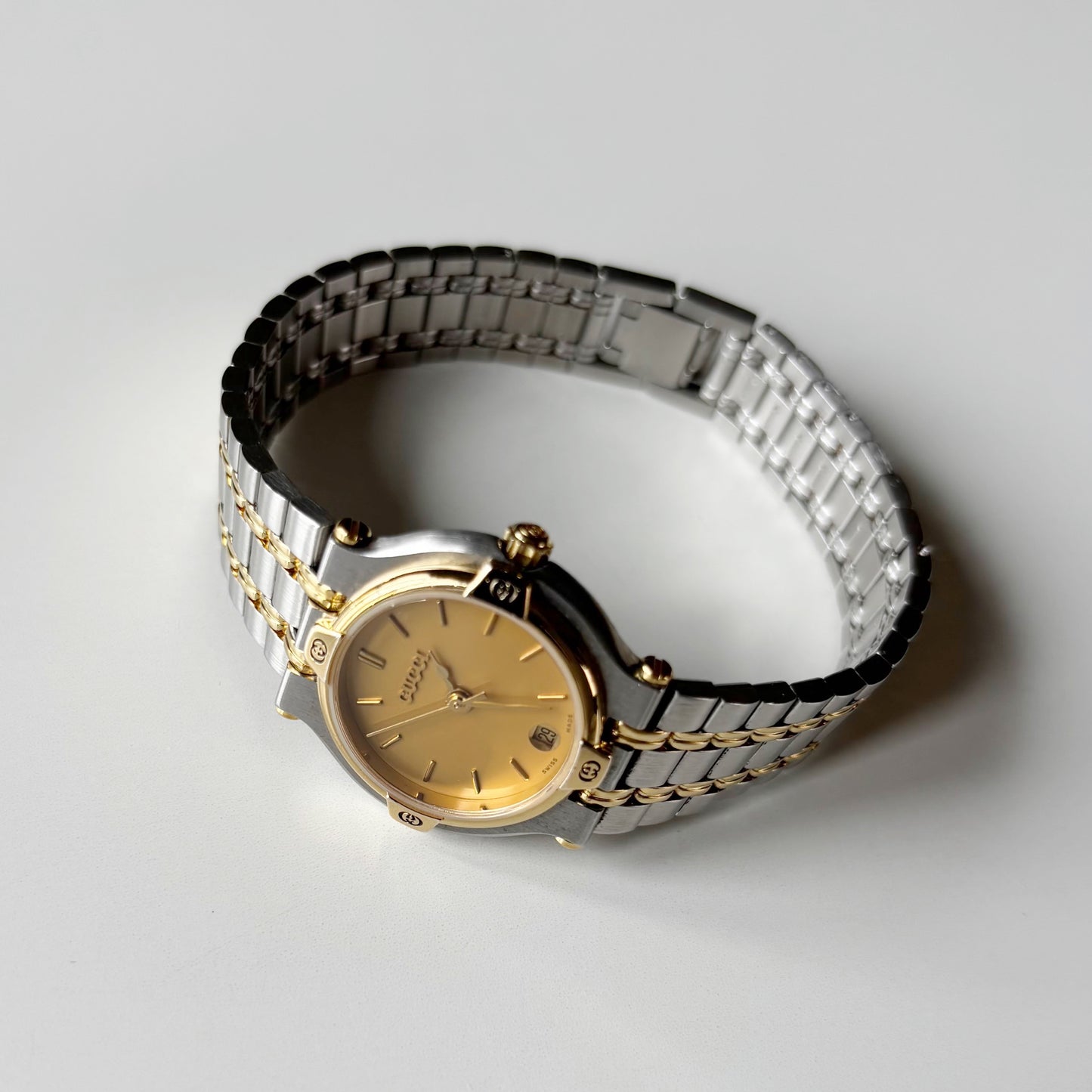 Gucci 1990s Round Dial Two Tone Gold Plated Watch