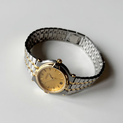 Gucci 1990s Round Dial Two Tone Gold Plated Watch