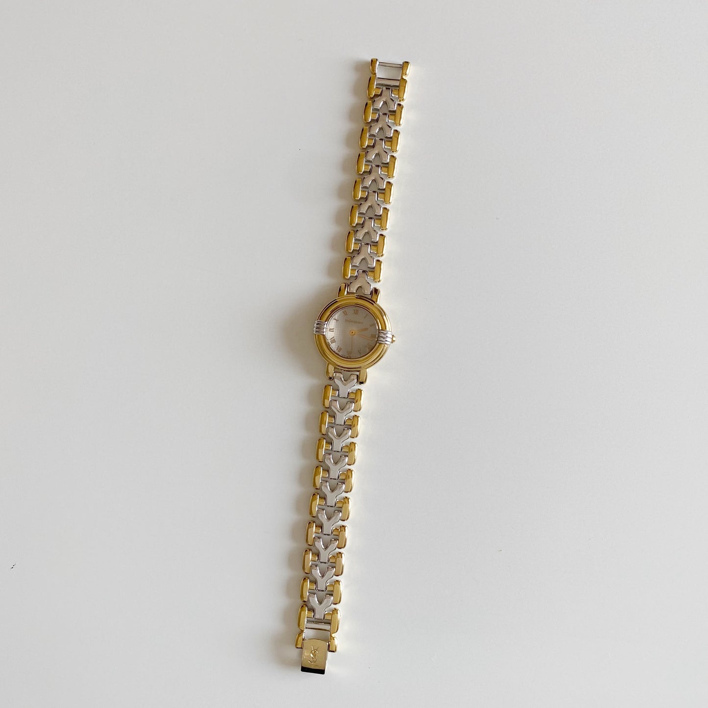 Yves Saint Laurent 1990s Round Dial Gold Plated Two Tone Watch