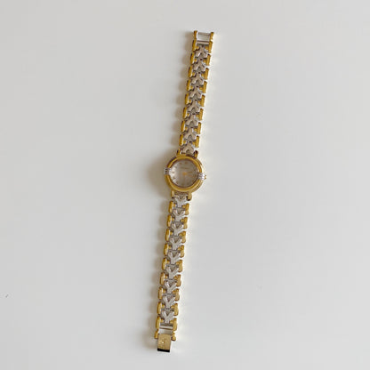 Yves Saint Laurent 1990s Round Dial Gold Plated Two Tone Watch