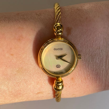 Gucci 1990s Seashell Dial Gold Plated Round Watch