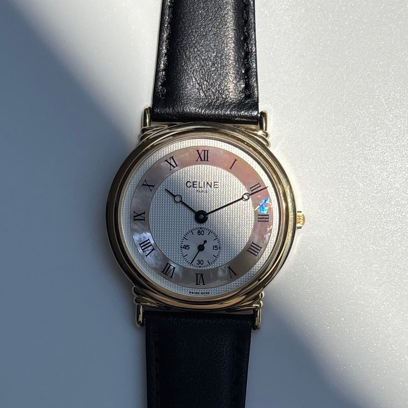 Celine 1990s Seashell Round Dial Gold Plated Watch (Large)