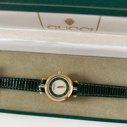 Gucci 1990s Sherry Round Dial Gold Plated Watch