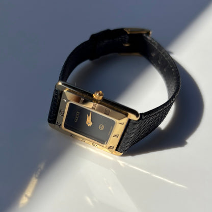 Gucci 1980s Black Dial Tank Gold Plated Watch