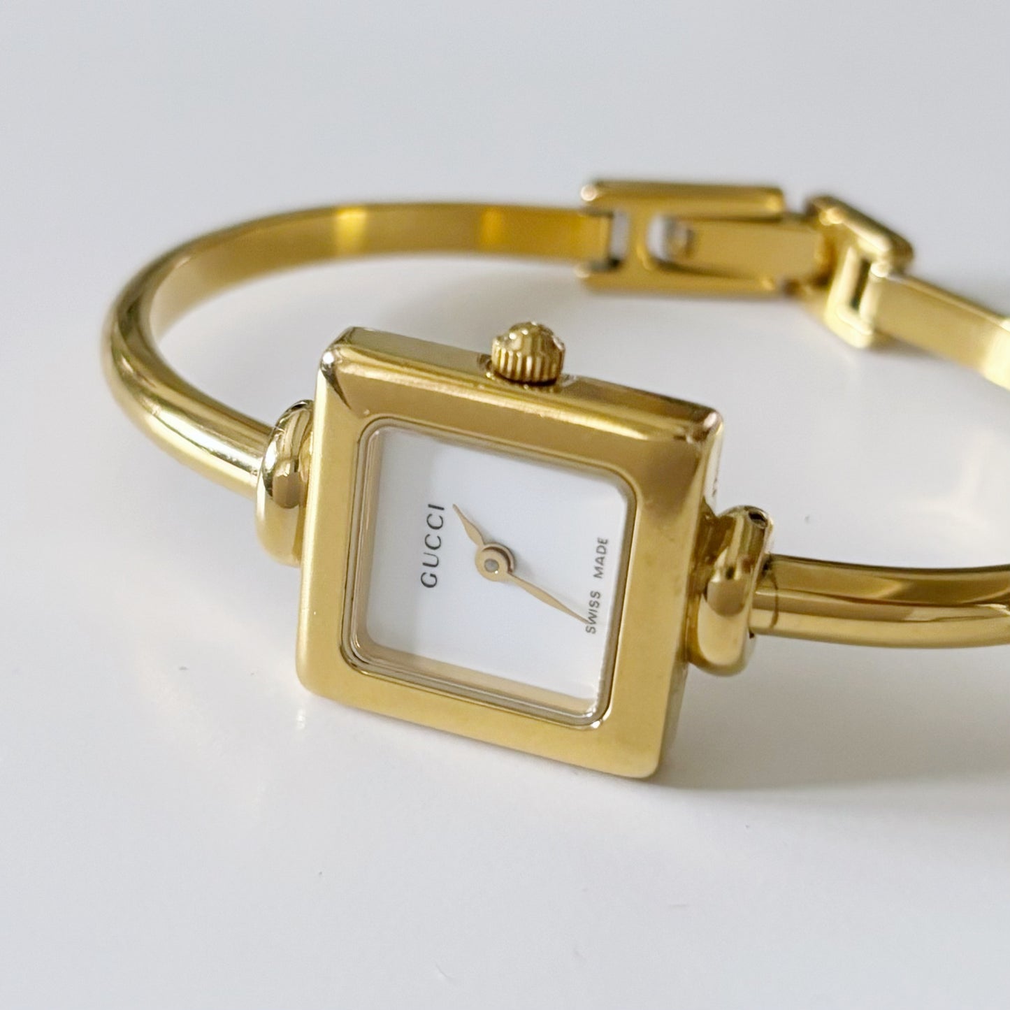 Gucci 1990s Square Gold Plated Bangle Watch