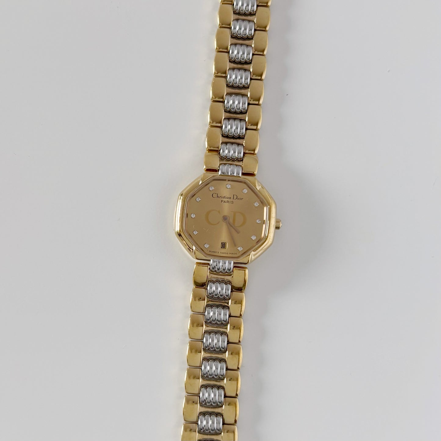 Dior 1990s Octagon Two Tone Gold Plated Watch