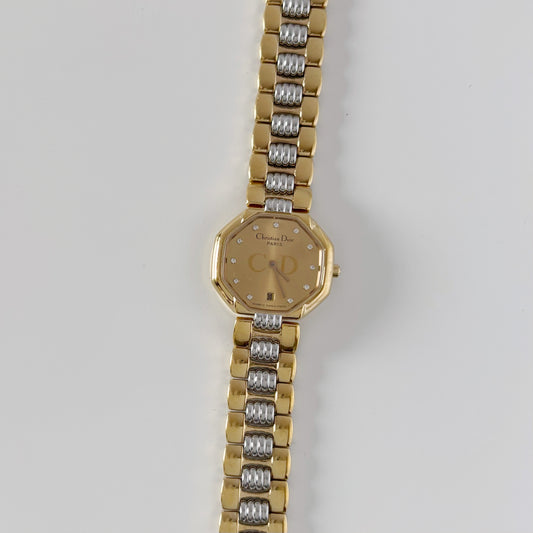 Dior 1990s Octagon Two Tone Gold Plated Watch
