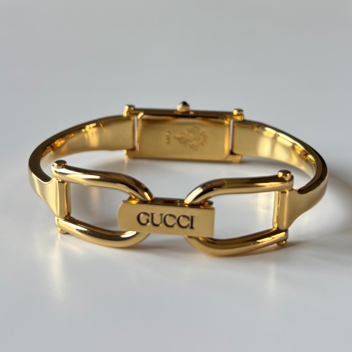Gucci 1990s Black Dial Gold Plated Bangle Watch