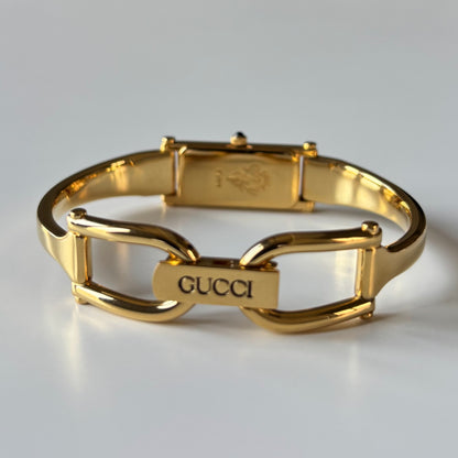 Gucci 1990s Black Dial Gold Plated Bangle Watch