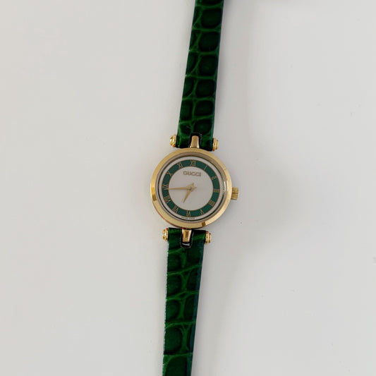 Gucci 1990s Green Dial Sherry Gold Plated Watch