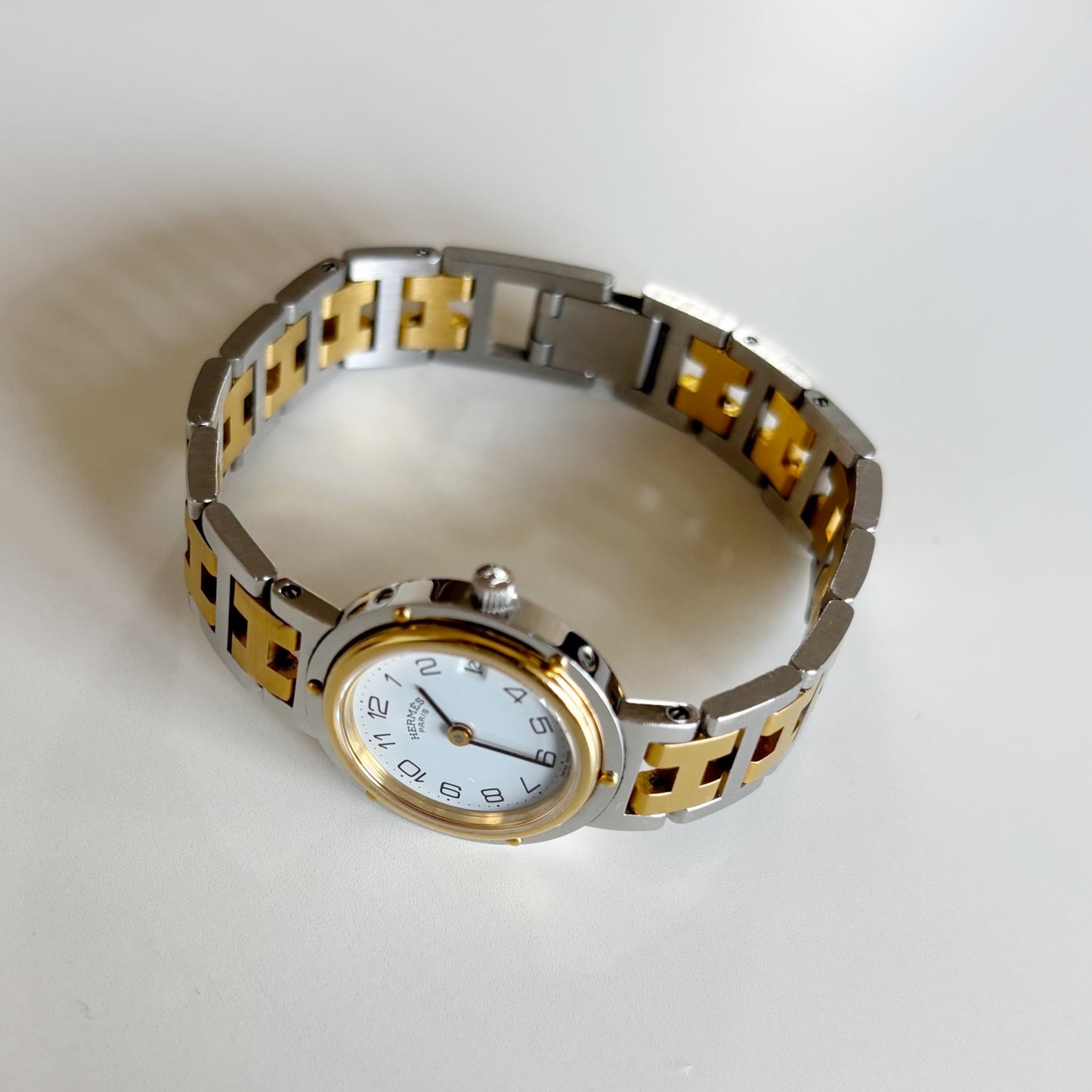 Hermes 1990s Clipper Round Dial Two Tone Watch