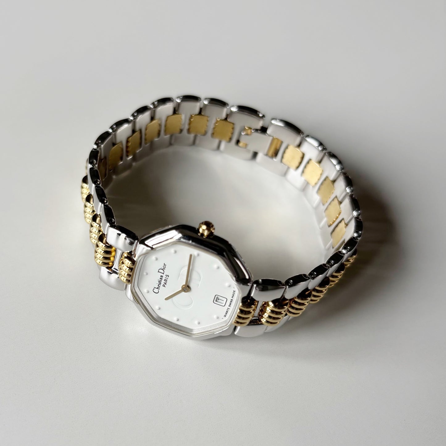 Dior 1990s Octagon Dial Date Two Tone Watch